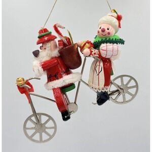 VTG‎ Kurt Adler Santa Mrs Claus Tandem Bike Ornament Wood Christmas Decor Folk